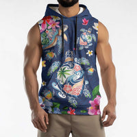 Hawaiian Turtles and Tropical Plants Sleeveless Hoodie Blue Watercolor LT03 - Polynesian Pride