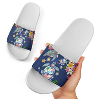 Hawaiian Turtles and Tropical Plants Slide Sandals Blue Watercolor LT03 - Polynesian Pride