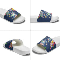 Hawaiian Turtles and Tropical Plants Slide Sandals Blue Watercolor LT03 - Polynesian Pride