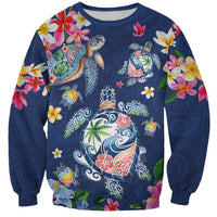 Hawaiian Turtles and Tropical Plants Sweatshirt Blue Watercolor LT03 Unisex Blue - Polynesian Pride