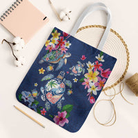 Hawaiian Turtles and Tropical Plants Tote Bag Blue Watercolor LT03 White Strap One Size Blue - Polynesian Pride