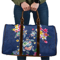 Hawaiian Turtles and Tropical Plants Travel Bag Blue Watercolor