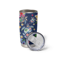 Hawaiian Turtles and Tropical Plants Tumbler Cup Blue Watercolor LT03 - Polynesian Pride