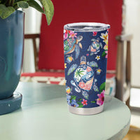 Hawaiian Turtles and Tropical Plants Tumbler Cup Blue Watercolor LT03 - Polynesian Pride