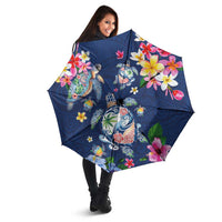 Hawaiian Turtles and Tropical Plants Umbrella Blue Watercolor LT03 - Polynesian Pride