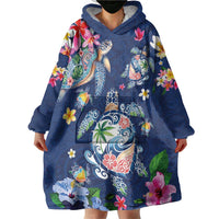 Hawaiian Turtles and Tropical Plants Wearable Blanket Hoodie Blue Watercolor LT03 - Polynesian Pride
