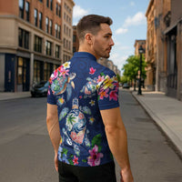 Hawaiian Turtles and Tropical Plants Zipper Polo Shirt Blue Watercolor LT03 - Polynesian Pride