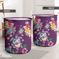 Hawaiian Turtles and Tropical Plants Laundry Basket Purple Watercolor LT03 - Polynesian Pride