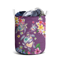 Hawaiian Turtles and Tropical Plants Laundry Basket Purple Watercolor LT03 - Polynesian Pride