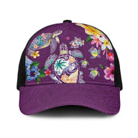 Hawaiian Turtles and Tropical Plants Baseball Net Cap Purple Watercolor LT03 One Size Black Purple - Polynesian Pride