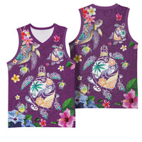 Hawaiian Turtles and Tropical Plants Basketball Jersey Purple Watercolor LT03 - Polynesian Pride