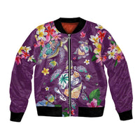Hawaiian Turtles and Tropical Plants Bomber Jacket Purple Watercolor LT03 Unisex Purple - Polynesian Pride