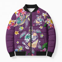 Hawaiian Turtles and Tropical Plants Bomber Puffer Jacket Purple Watercolor LT03 Unisex Purple - Polynesian Pride