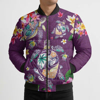 Hawaiian Turtles and Tropical Plants Bomber Puffer Jacket Purple Watercolor LT03 - Polynesian Pride