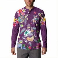 Hawaiian Turtles and Tropical Plants Button Sweatshirt Purple Watercolor LT03 - Polynesian Pride