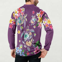 Hawaiian Turtles and Tropical Plants Button Sweatshirt Purple Watercolor LT03 - Polynesian Pride