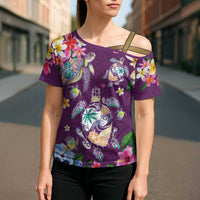 Hawaiian Turtles and Tropical Plants Cross Shoulder Shirt Purple Watercolor LT03 - Polynesian Pride