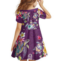 Hawaiian Turtles and Tropical Plants Family Matching Short Sleeve Bodycon Dress and Hawaiian Shirt Purple Watercolor