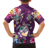 Hawaiian Turtles and Tropical Plants Family Matching Tank Maxi Dress and Hawaiian Shirt Purple Watercolor