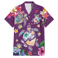 Hawaiian Turtles and Tropical Plants Family Matching Tank Maxi Dress and Hawaiian Shirt Purple Watercolor