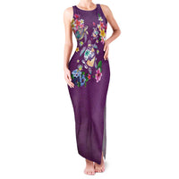 Hawaiian Turtles and Tropical Plants Family Matching Tank Maxi Dress and Hawaiian Shirt Purple Watercolor