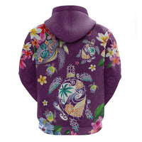 Hawaiian Turtles and Tropical Plants Hoodie Purple Watercolor LT03 - Polynesian Pride
