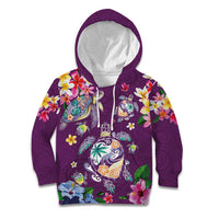 Hawaiian Turtles and Tropical Plants Kid Hoodie Purple Watercolor LT03 Hoodie Purple - Polynesian Pride