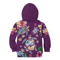 Hawaiian Turtles and Tropical Plants Kid Hoodie Purple Watercolor LT03 - Polynesian Pride