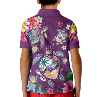 Hawaiian Turtles and Tropical Plants Kid Polo Shirt Purple Watercolor LT03 - Polynesian Pride