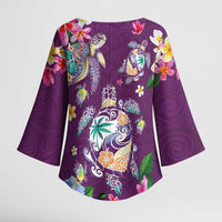 Hawaiian Turtles and Tropical Plants Kimono Sleeve Blouse Purple Watercolor LT03 - Polynesian Pride