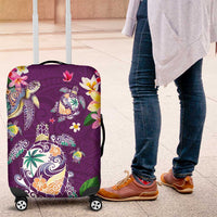 Hawaiian Turtles and Tropical Plants Luggage Cover Purple Watercolor LT03 Purple - Polynesian Pride