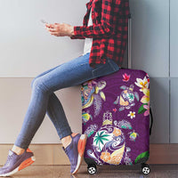 Hawaiian Turtles and Tropical Plants Luggage Cover Purple Watercolor LT03 - Polynesian Pride