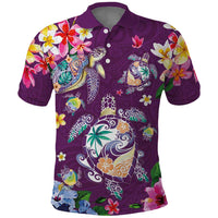 Hawaiian Turtles and Tropical Plants Polo Shirt Purple Watercolor LT03 Purple - Polynesian Pride