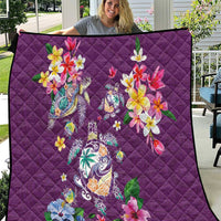 Hawaiian Turtles and Tropical Plants Quilt Purple Watercolor