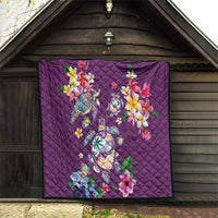 Hawaiian Turtles and Tropical Plants Quilt Purple Watercolor