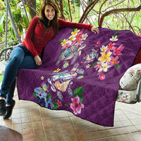 Hawaiian Turtles and Tropical Plants Quilt Purple Watercolor