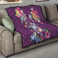 Hawaiian Turtles and Tropical Plants Quilt Purple Watercolor