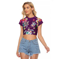 Hawaiian Turtles and Tropical Plants Raglan Cropped T Shirt Purple Watercolor LT03 Female Purple - Polynesian Pride