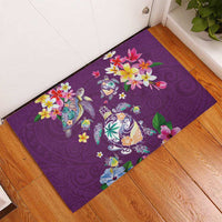 Hawaiian Turtles and Tropical Plants Rubber Doormat Purple Watercolor LT03 - Polynesian Pride