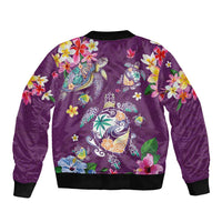 Hawaiian Turtles and Tropical Plants Sleeve Zip Bomber Jacket Purple Watercolor LT03 - Polynesian Pride