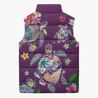 Hawaiian Turtles and Tropical Plants Sleeveless Puffer Jacket Purple Watercolor LT03 - Polynesian Pride