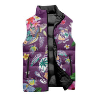 Hawaiian Turtles and Tropical Plants Sleeveless Puffer Jacket Purple Watercolor LT03 - Polynesian Pride