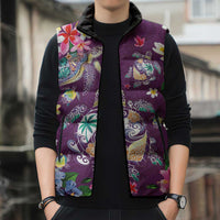 Hawaiian Turtles and Tropical Plants Sleeveless Puffer Jacket Purple Watercolor LT03 - Polynesian Pride