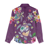 Hawaiian Turtles and Tropical Plants Women Casual Shirt Purple Watercolor