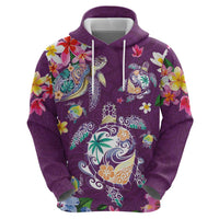 Hawaiian Turtles and Tropical Plants Zip Hoodie Purple Watercolor LT03 - Polynesian Pride