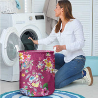 Hawaiian Turtles and Tropical Plants Laundry Basket Pink Watercolor LT03 - Polynesian Pride