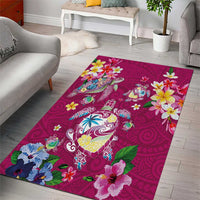 Hawaiian Turtles and Tropical Plants Area Rug Pink Watercolor