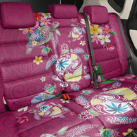 Hawaiian Turtles and Tropical Plants Back Car Seat Cover Pink Watercolor