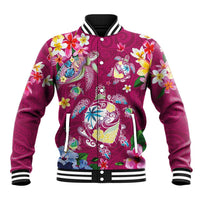 Hawaiian Turtles and Tropical Plants Baseball Jacket Pink Watercolor LT03 Unisex Pink - Polynesian Pride