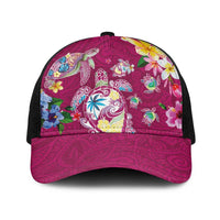 Hawaiian Turtles and Tropical Plants Baseball Net Cap Pink Watercolor LT03 One Size Black Pink - Polynesian Pride